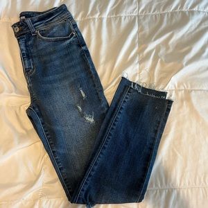 Dark wash straight leg jeans ankle crop